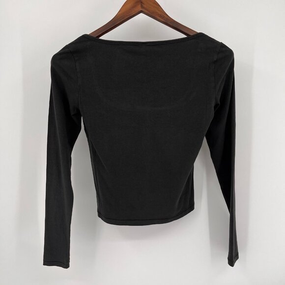 Skims Long Sleeve Scoop Neck Tee Size M Black Washed Onyx Cotton Stretch - Picture 3 of 8